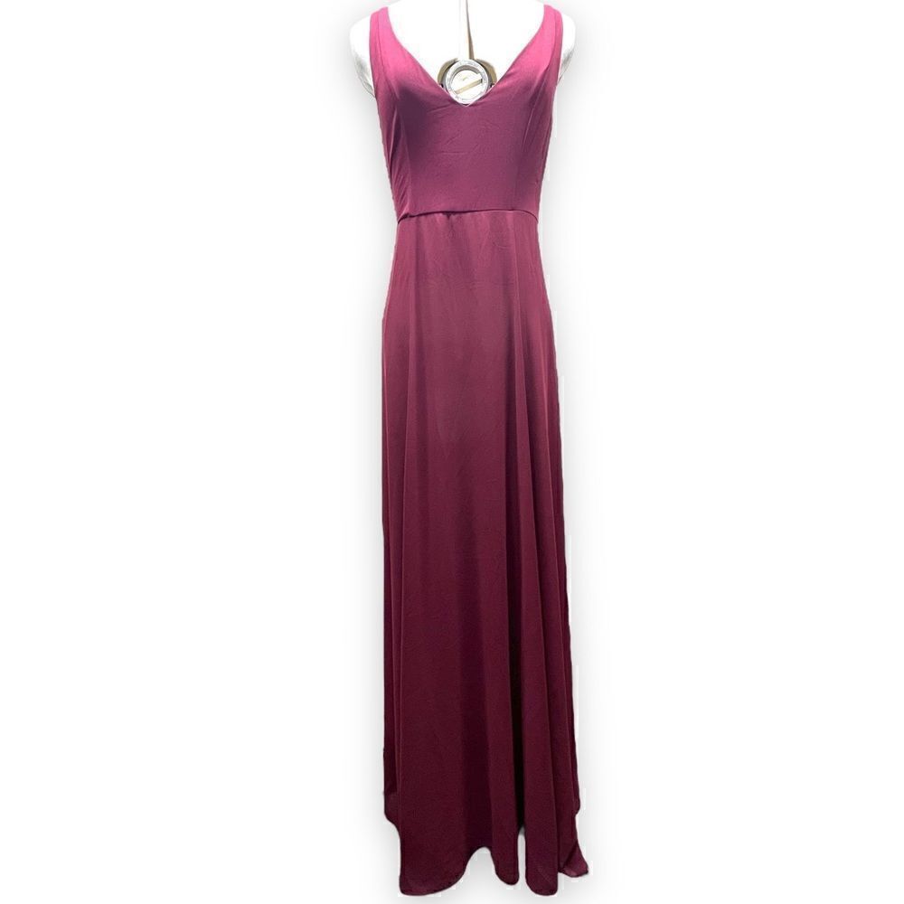 Show Me Your MuMu Jenn Maxi Sleeveless Bridesmaid Gown Dress in Merlot Chiffon M